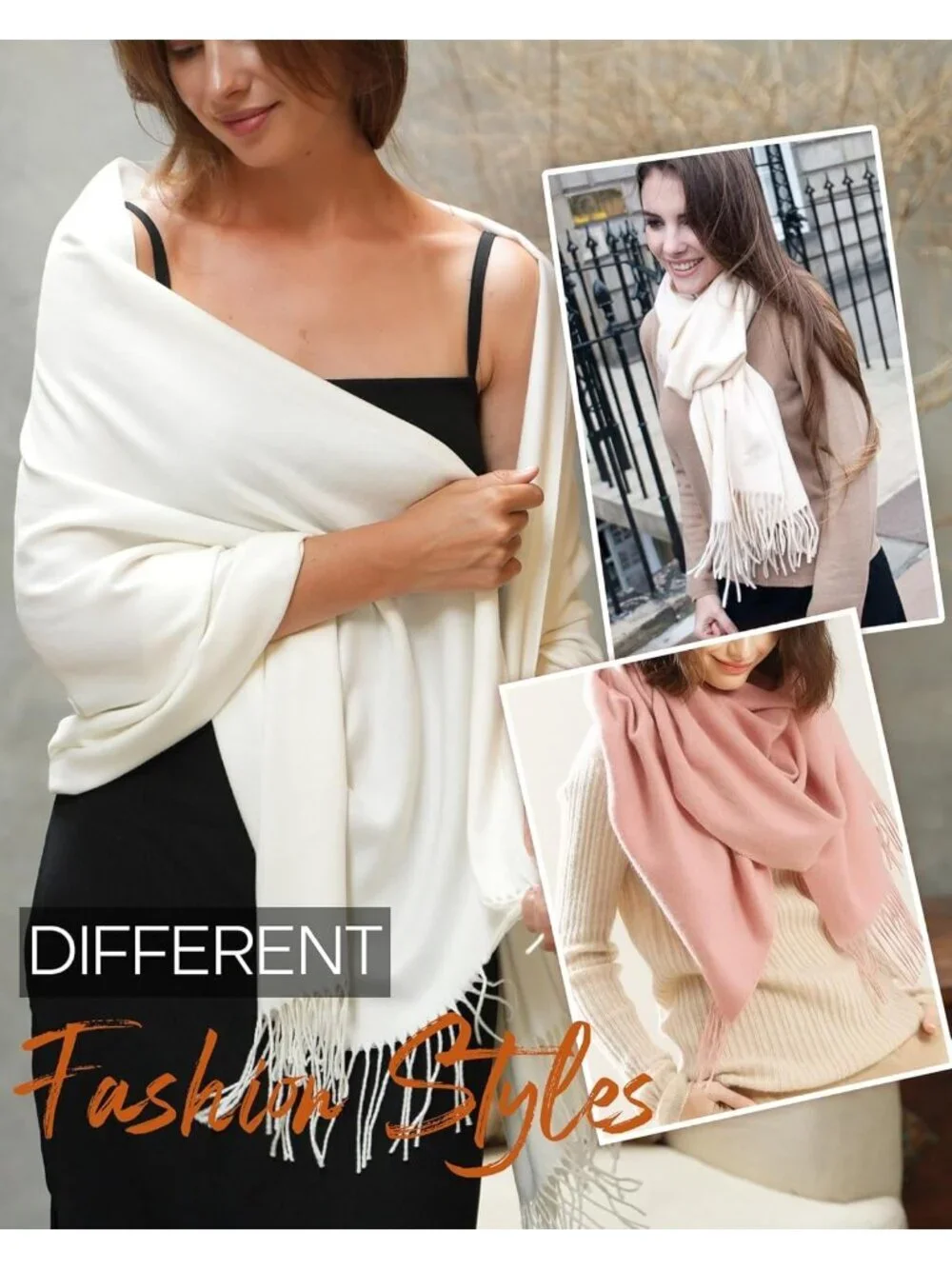 Women's White Evening Dresses Blanket Imported Pashmina Shawl Scarves